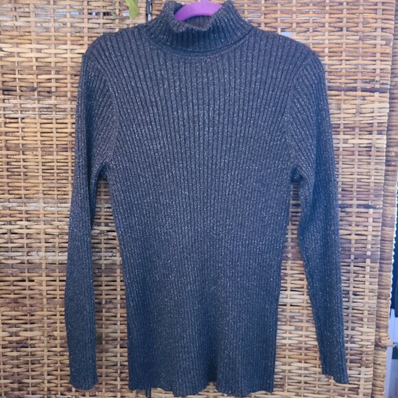 Chico's Gray Silver Ribbed Glitter Metallic Turtleneck Pullover Sweater SZ XL /3 - Picture 1 of 7